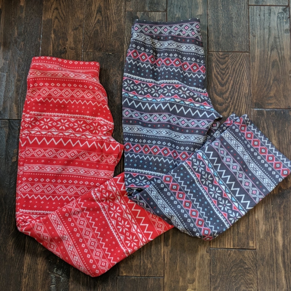 2 Pairs Women's Cozy Print Fleece Drawstring Lounge Pants Size M